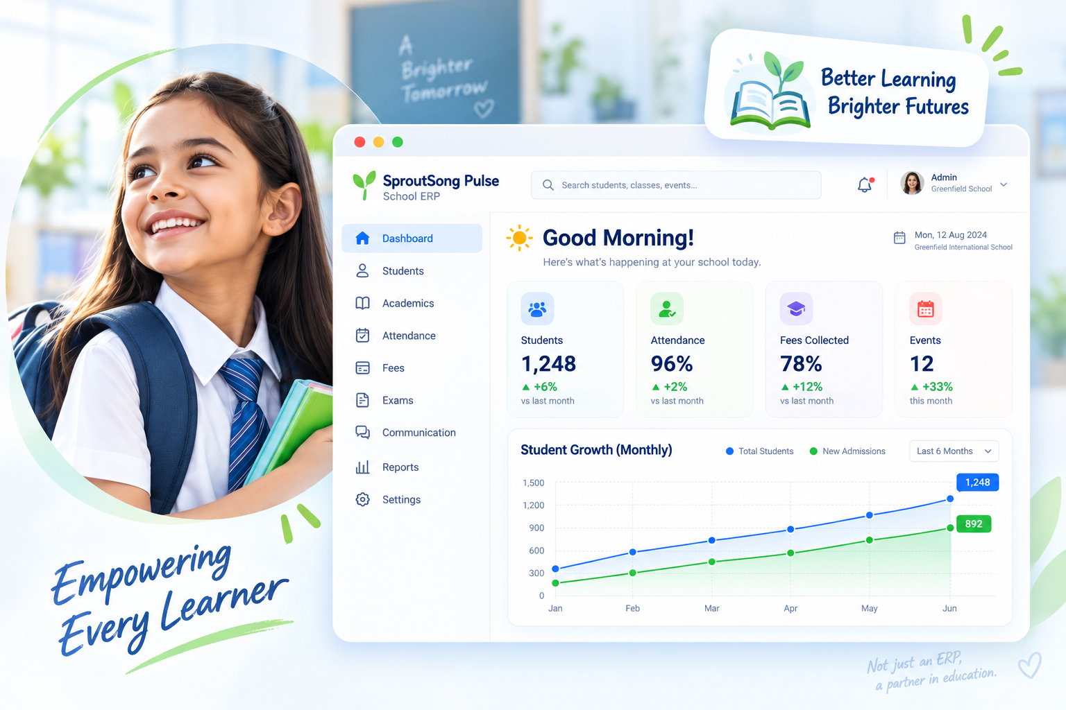 Student and SproutSong Pulse ERP dashboard preview